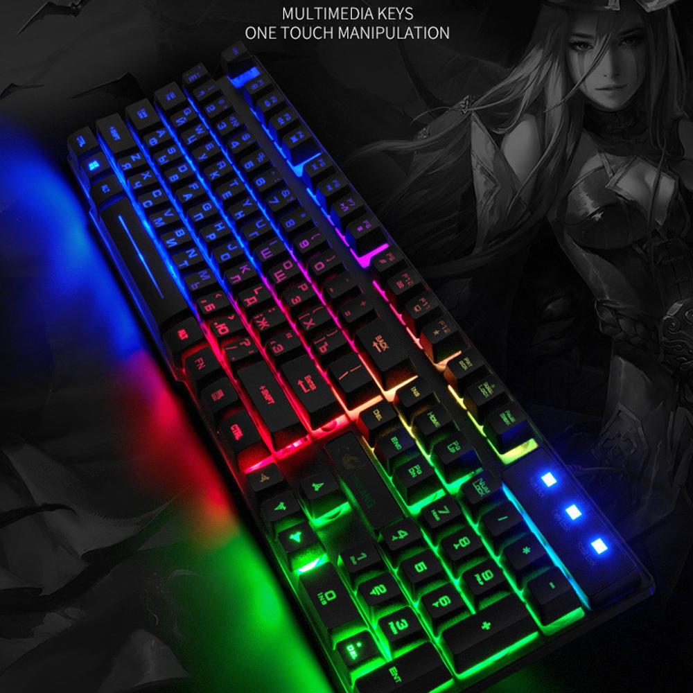 Rainbow Backlight Usb keyboard+mouse Set Ergonomic Gaming English Russian English Keyboard And Mouse Set for PC Laptop gamer