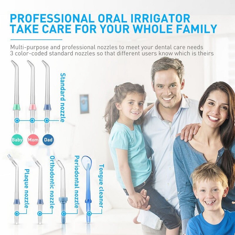 Nicefeel Water Flosser Oral Irrigator Teeth Cleaner 1000ML Big Water Tank with 7 Multifunctional Tips EU Plug