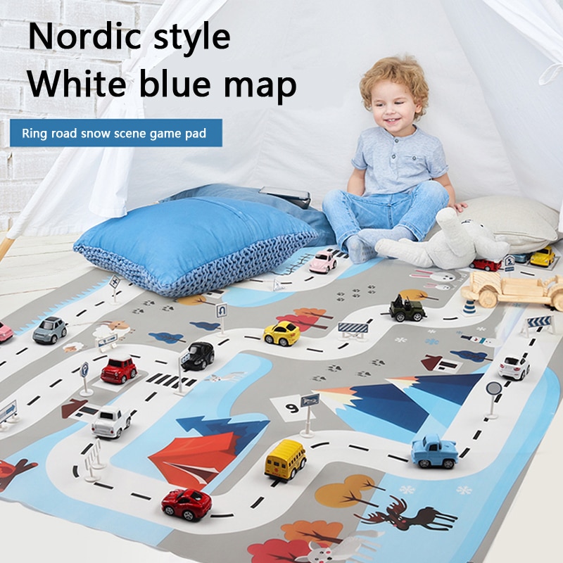 Nuovo 130X100 CM Nordic giocattolo neve tappeti per auto mappa giochi per bambini coperta di zona pad urban road map gioco pieghevole costruzione di parcheggio