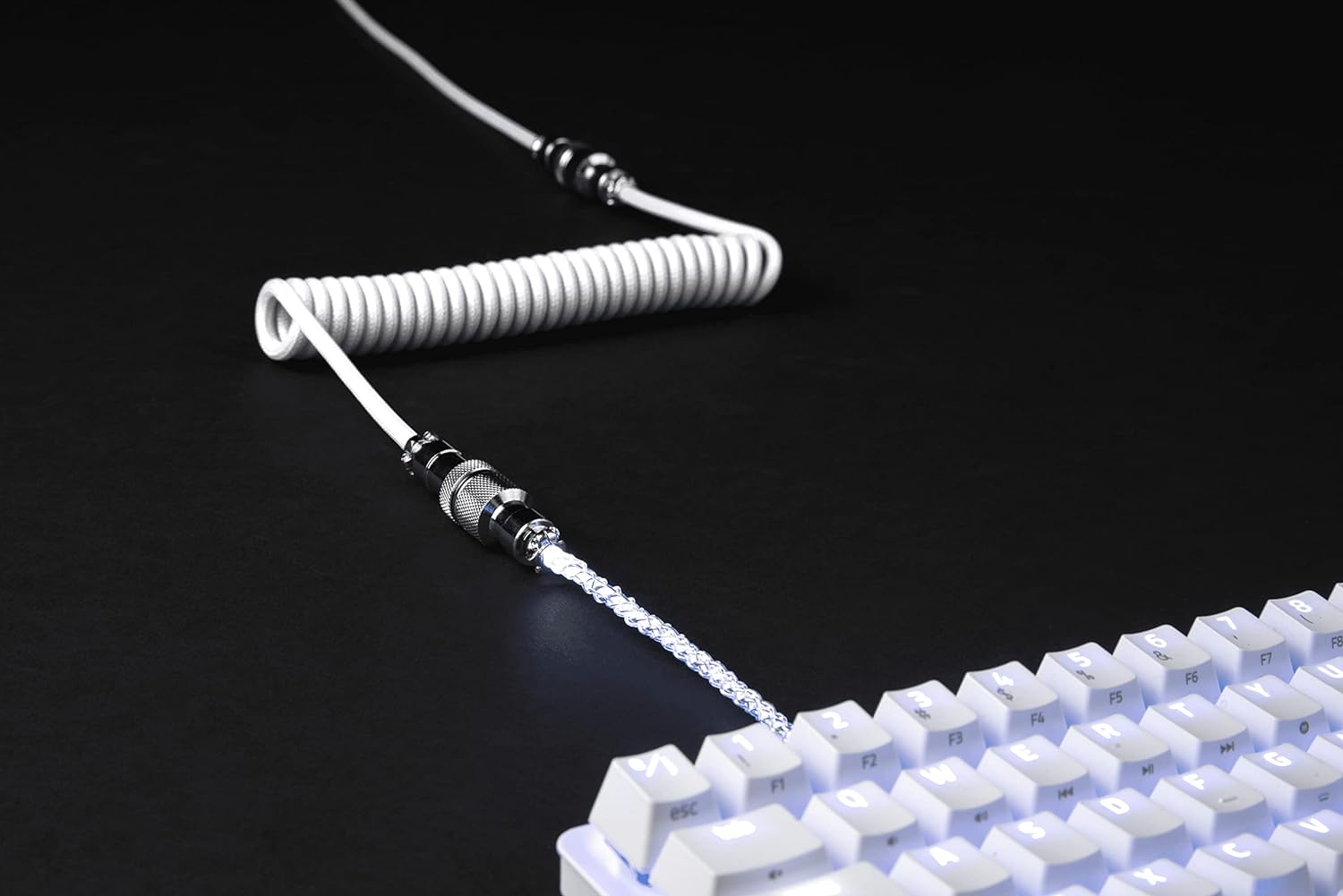 Lighting Coiled Keyboard Cable USB C Cable with RGB Line Mechanical Keyboard Cable Double-Sleeved Aviator Keyboard Cable: WHITE