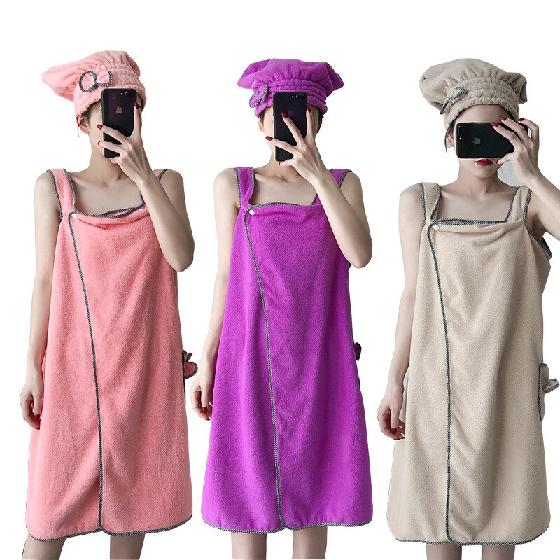 4 pièces/ensemble absorbant serviette enroulée corail polaire chemise de nuit jupe soutien-gorge serviette de bain microfibre serviette dame bonnet de douche bandeau ensemble adultes