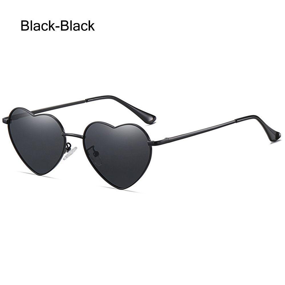 Metall Rahmen Frauen Herz Sonnenbrille Polarisierte Sonnenbrille modisch Herz-geformt Gläser Jahrgang UV400 Brillen: Schwarz-Schwarz