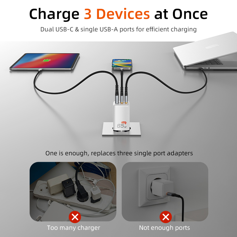 Cabletime pd-oplader gan 65w pd  qc 3.0 snellader type c telefoonoplader usb-c snelladen voor iphone 16 pro macbook laptop