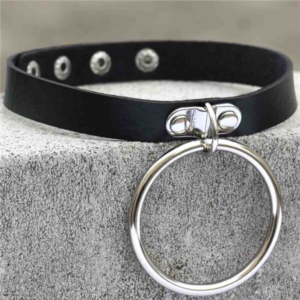 Punk Rock Dark Harajuku O Circle Leather Collar Choker Necklace Jewelry: black