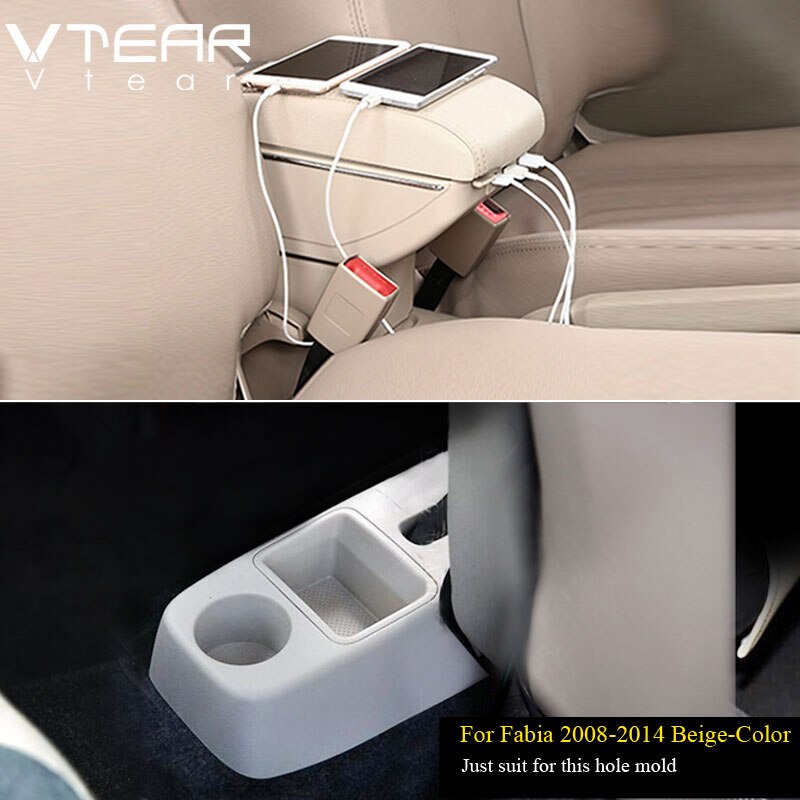 Vtear Für Skoda Fabia Auto armlehne leder Arm Rest usb-schnittstelle lagerung Kasten Styling center konsole zubehör dekoration: 2008-2014 Beige