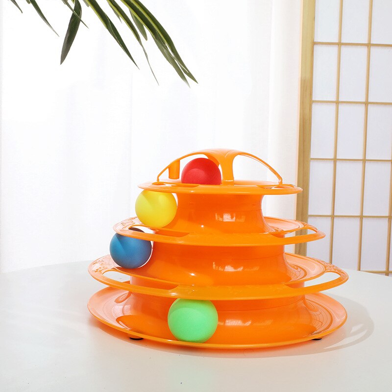 4 Levels Pet Cat Toy Training Amusement Plate Kitten Interacitve Tower Tracks Disc Cat Intelligence Amusement Triple Disc tumble: Orange