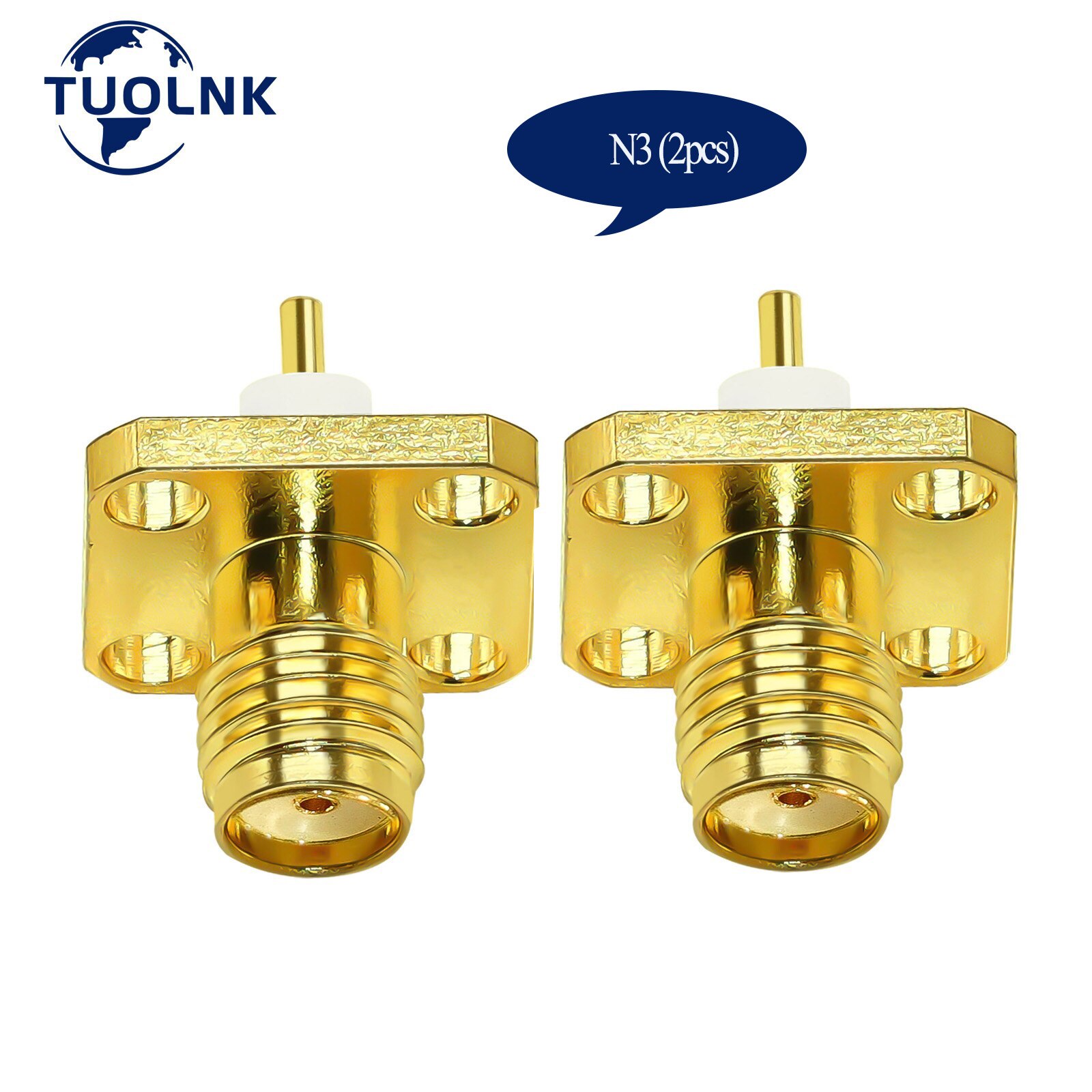 Lot/2Type 2pc/lot SMA Panel Mount Connector SMA Male Plug 4Hole Flange Chassis Solder Coax Adapter SMA Female Jack PCB Converter: N3-SMAK-EF-2pcs