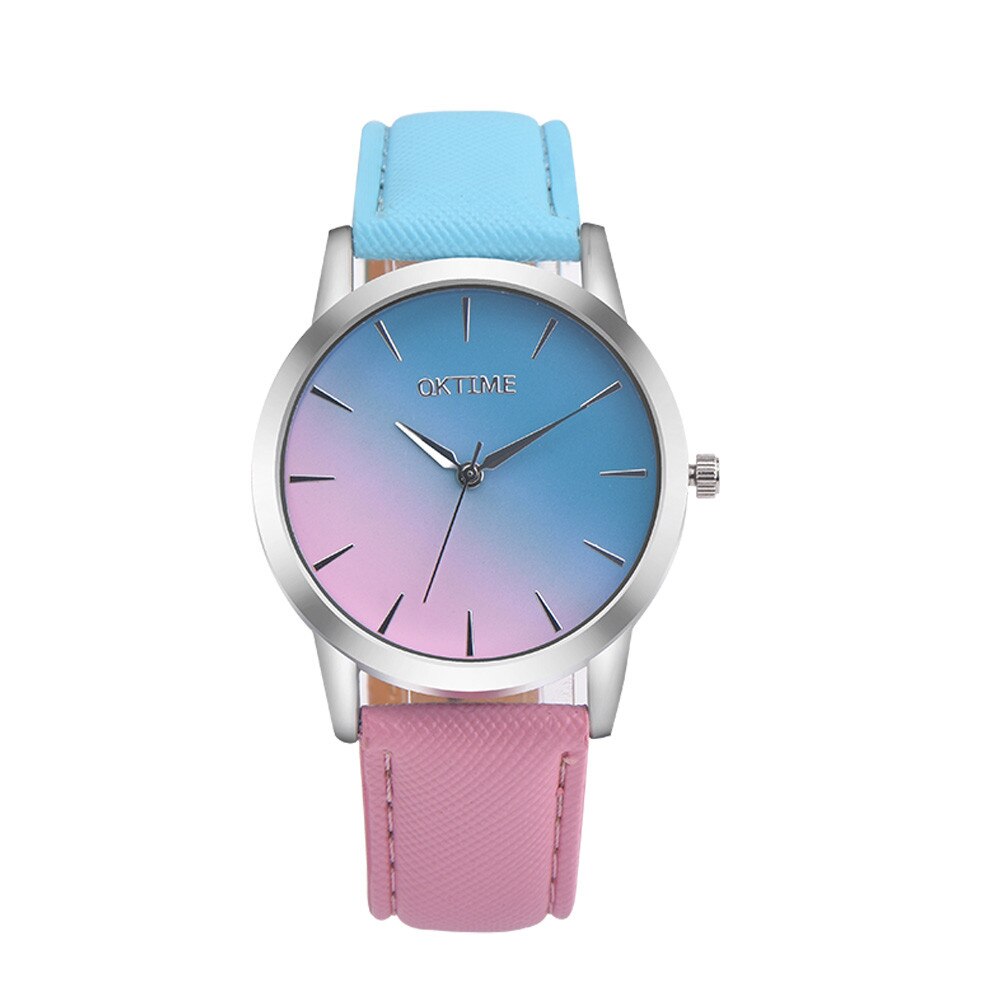 Femmes montre dégradé couleur coloré rétro arc-en-ciel Bracelet en cuir analogique alliage Quartz montre-Bracelet Bracelet montre YE1