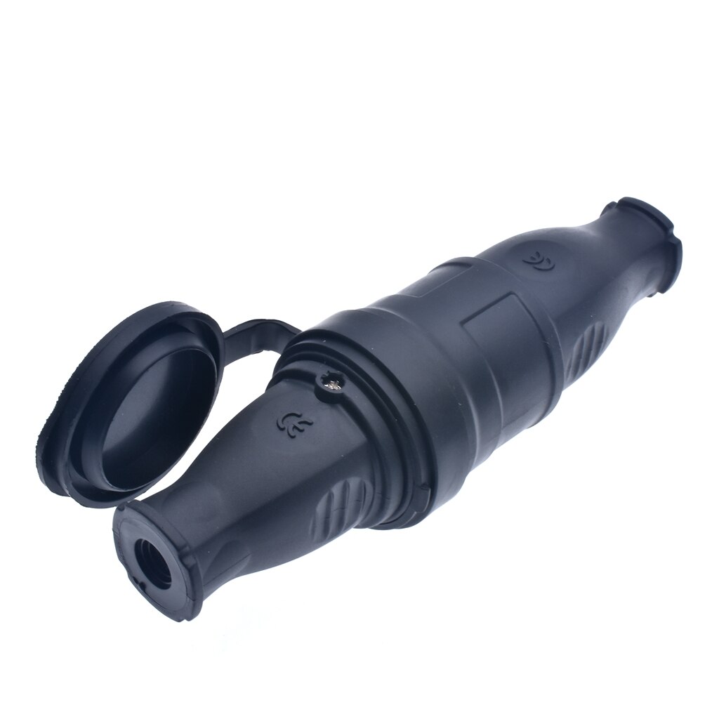 16A 250V EU Rubber Waterproof Socket Plug Electrial Grounded European Connector With Cover IP44 For DIY Power Cable Cord