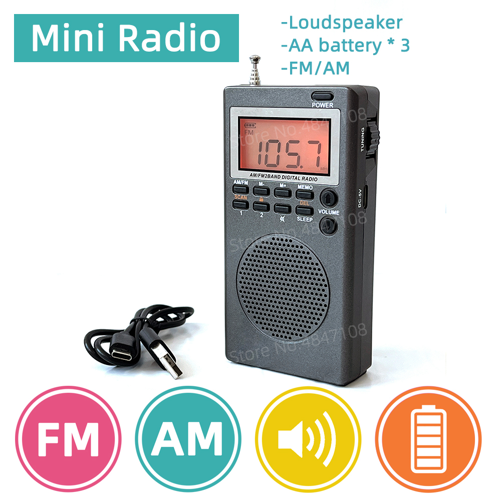 Radio FM/AM portatile Mini ricevitore digitale FM AM tascabile Schermo LCD da 1,8 pollici Rullo ad alta sensibilità con antenna per altoparlante