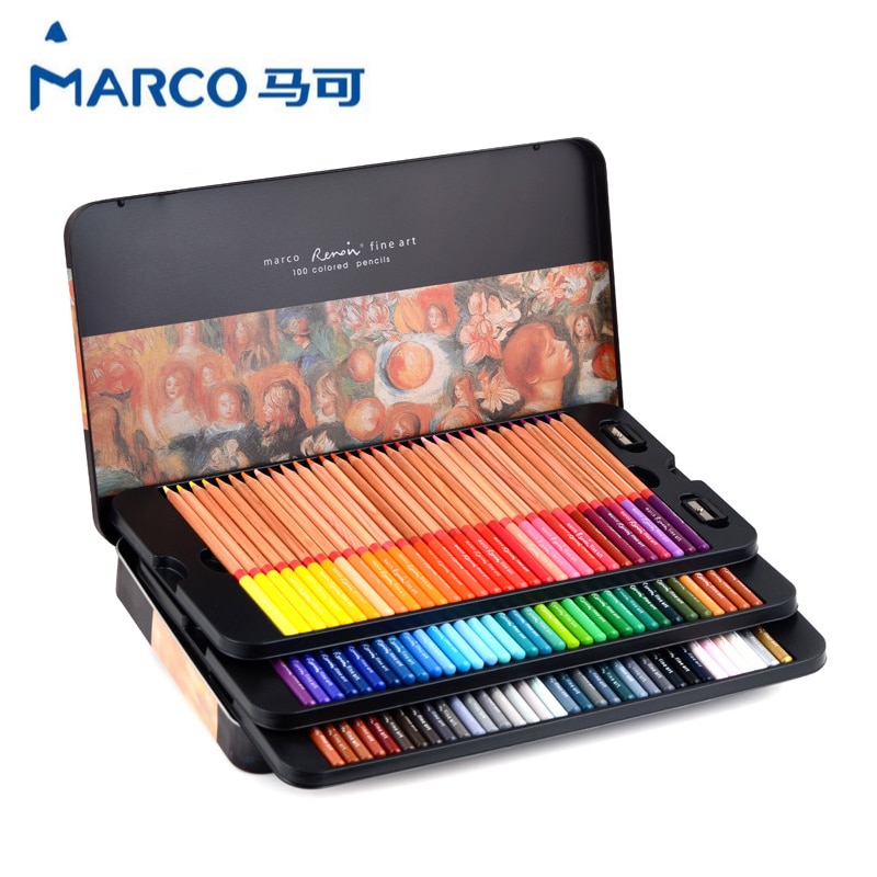 MARCO Renoir 3100 Oil Colored Pencils 120 Colors Set Tin Box Drawing Pens Botanic Landscape Portrait Painting