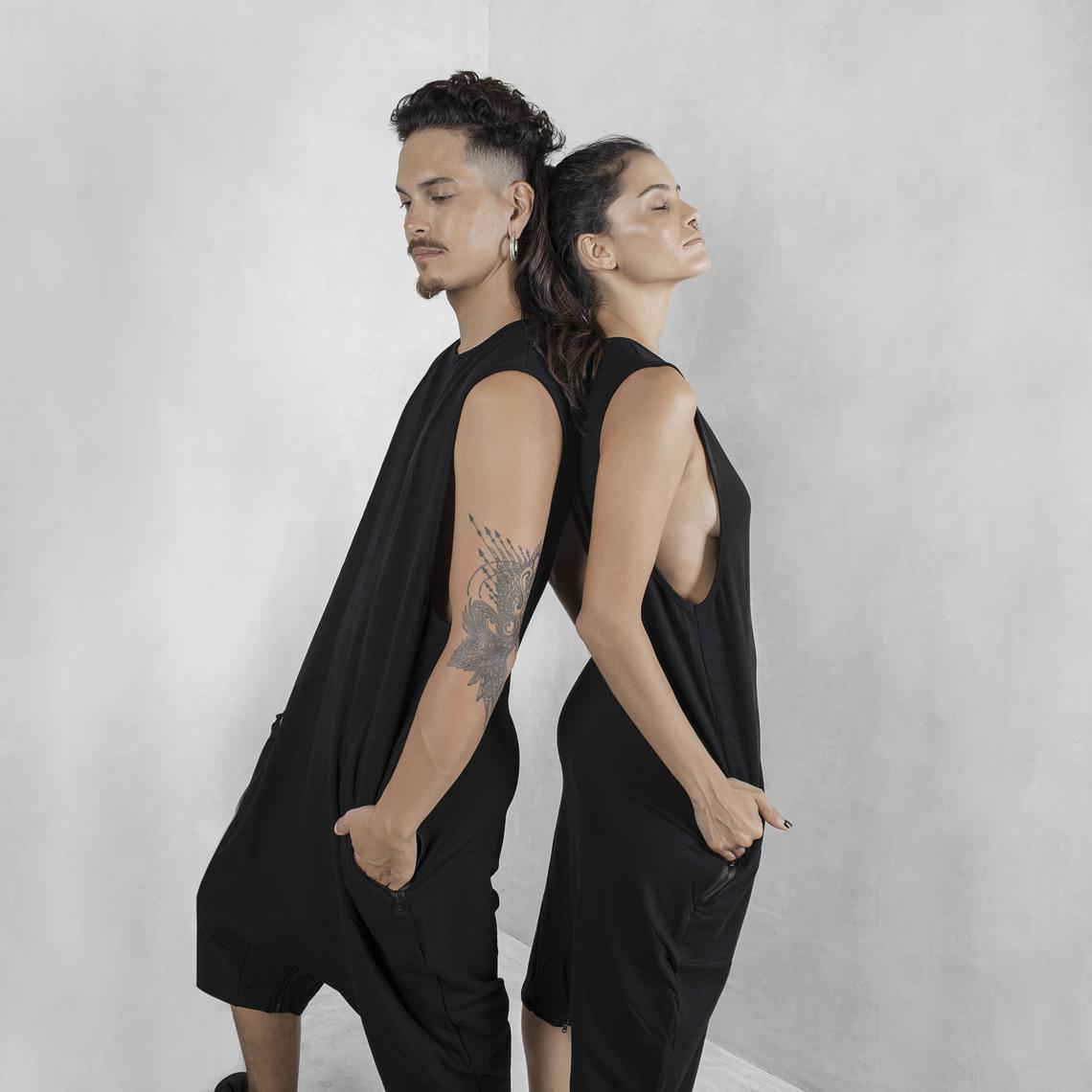 Summer Men Jumpsuit Sleeveless Loose Black Pants Romper Solid Color Round Neck Low Crotch Jumpsuit Oversized Rave Outfit
