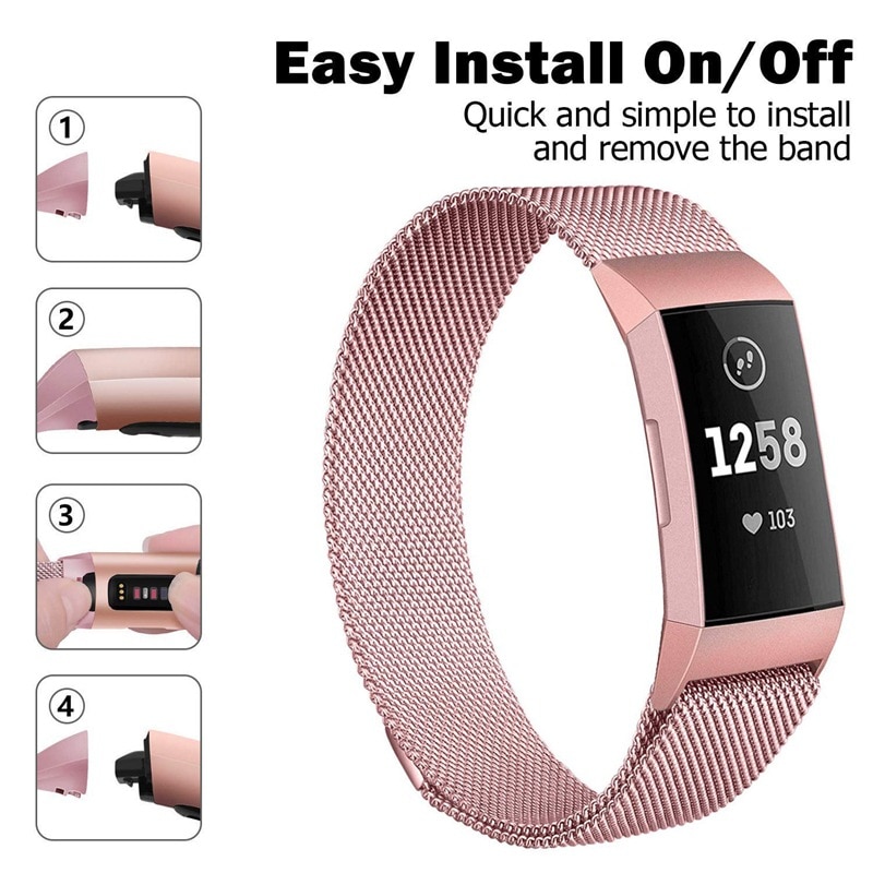 Magnetisk rem til fitbit charge 3 4 smart urbånd metal rustfri magnetisk rem armbånd erstatning sport ur rem