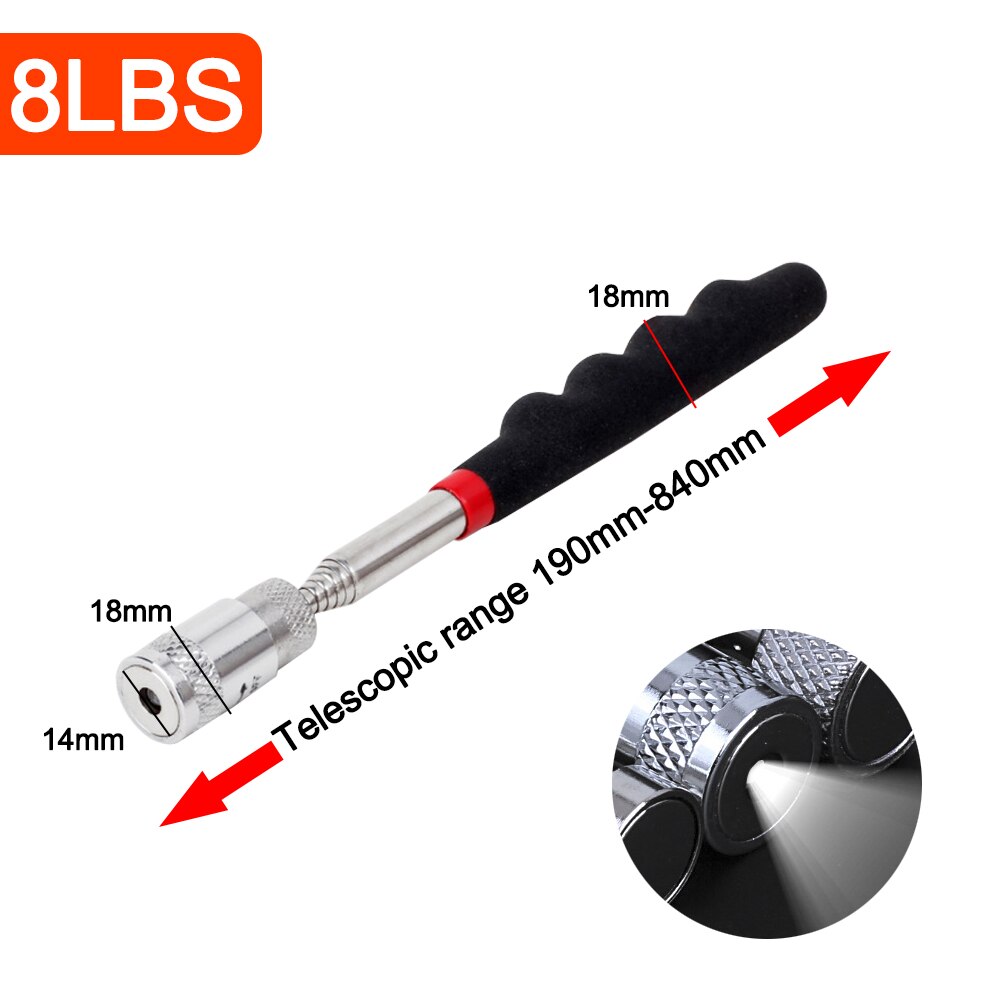Mini bærbar teleskopisk magnetisk magnet penn plukke opp verktøy uttrekkbar pickup stang pinne for å plukke opp mutter bolt skruer praktisk verktøy: 8 lbs med lys