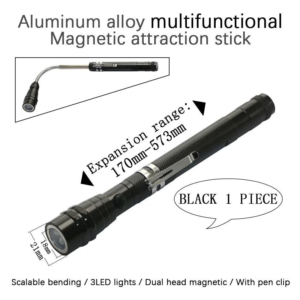 Bolígrafo magnético telescópico con luz, Mini herramienta de recogida magnética portátil, varilla de recogida extensible para recoger tornillos, perno de tuerca: Grey