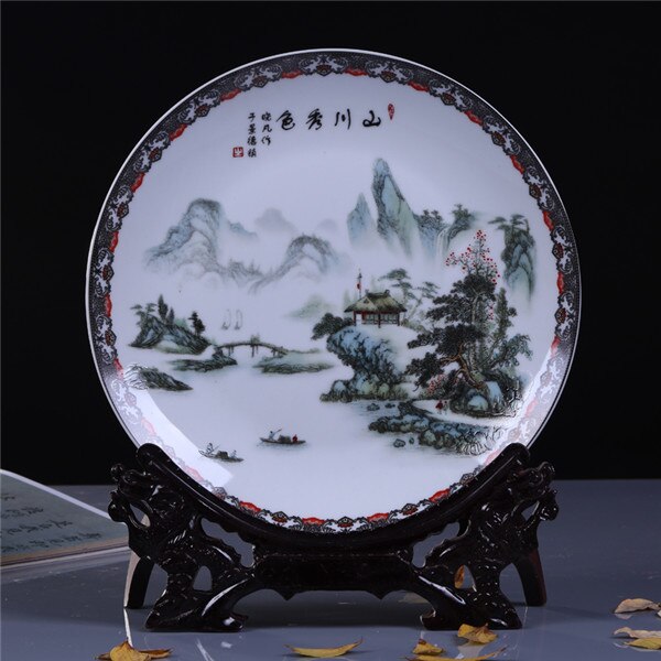 plato para colgar de cerámica de estilo chino Placa de reconocimiento de Arte de porcelana para Living Room Hotel: shanshui