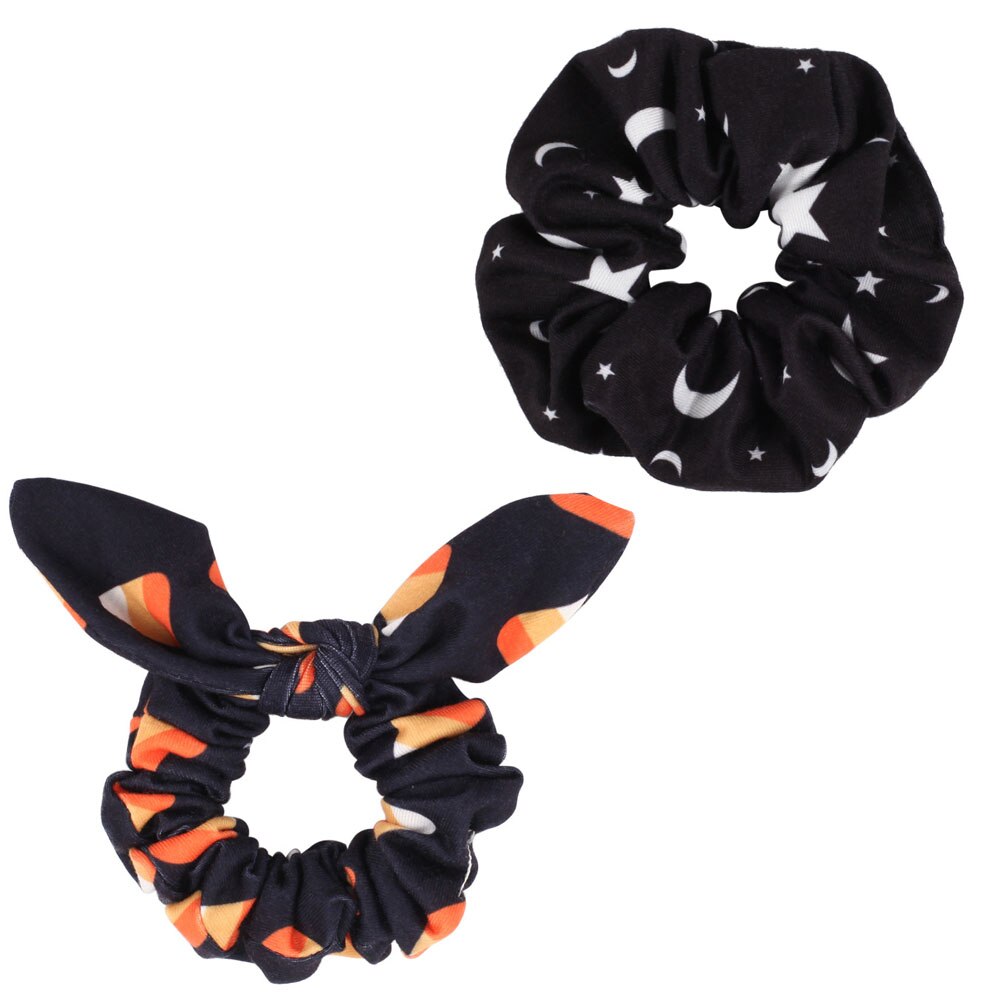 2PK Halloween Spooky Scrunchies Haaraccessoires Voor Vrouwen Meisje Schedel Elastische Hair Tie Paardenstaart Houder Rubber Haarband: D color