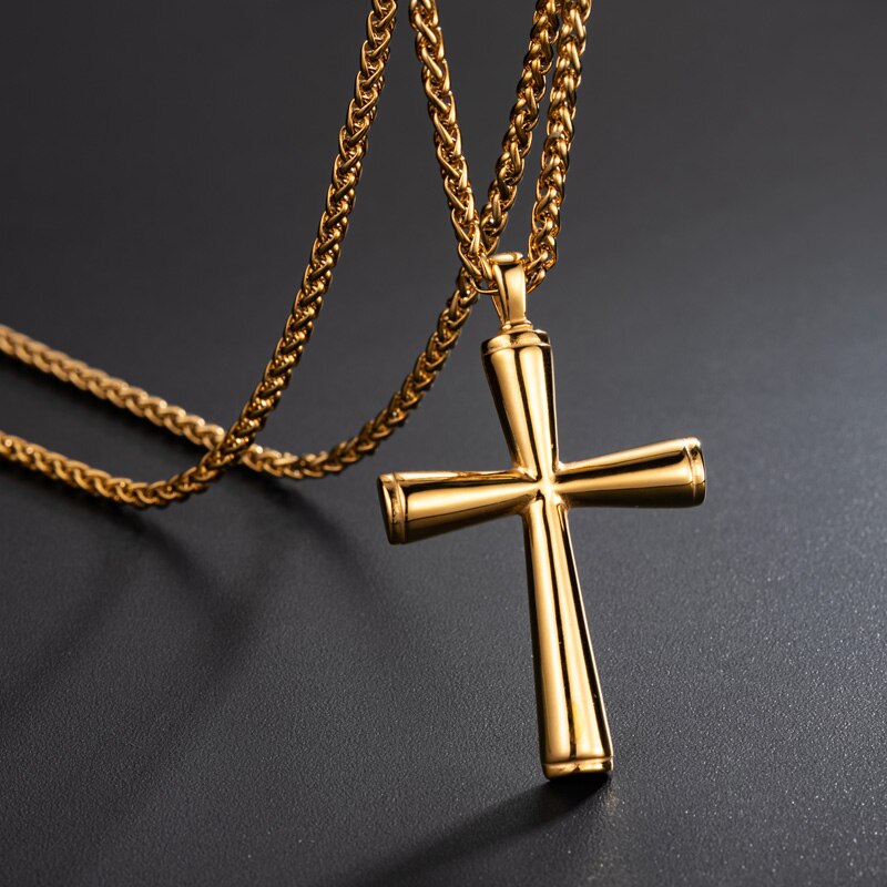 Valily Men's Simple Cross Pendant Necklace Stainless Steel Punk Christian Gold Cross Necklace Jewelry for Man Women: Gold