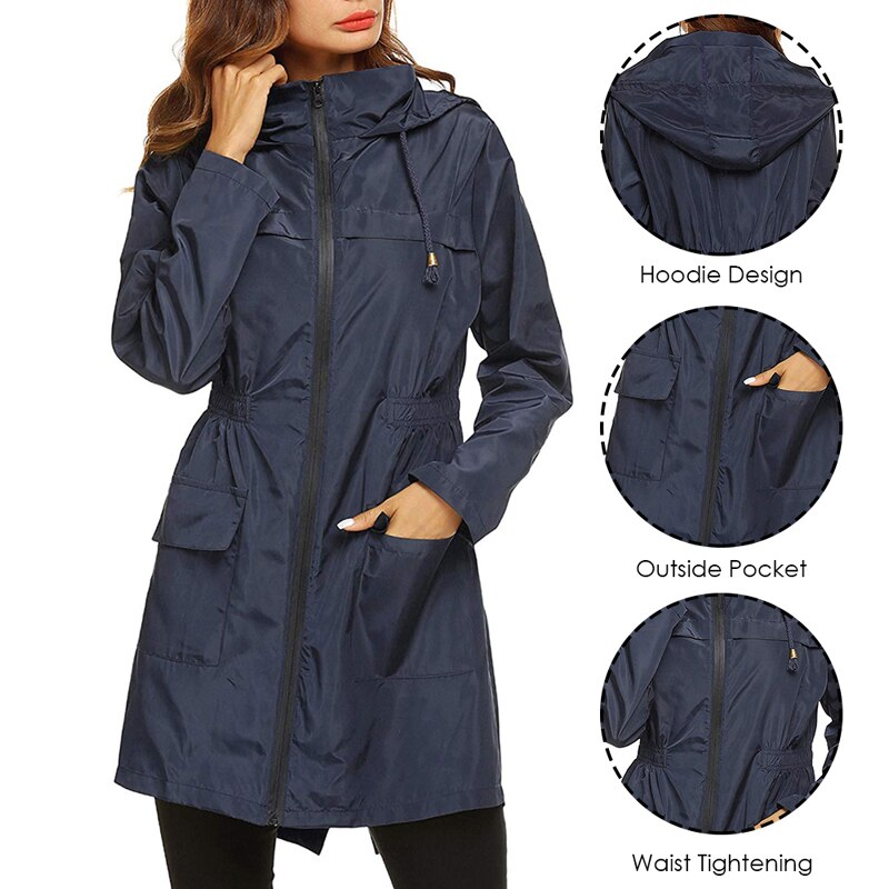 frauen Wasserdicht Mit Kapuze Jacke Outdoor Wandern Kleidung Leichte Regenmantel Für Frauen Lange Sport Jacke Outwear