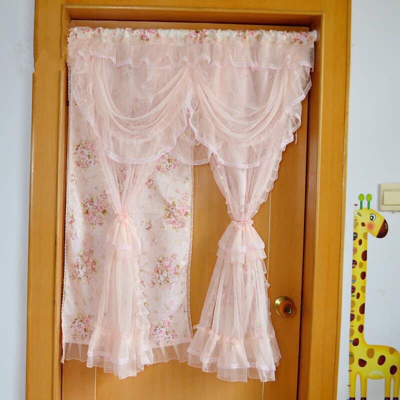 Pink Victorian Princess Style Lace Voile Jacquard Fabric Bunk Door Curtain Home Decorative Bedroom Partition Curtain 90cmW
