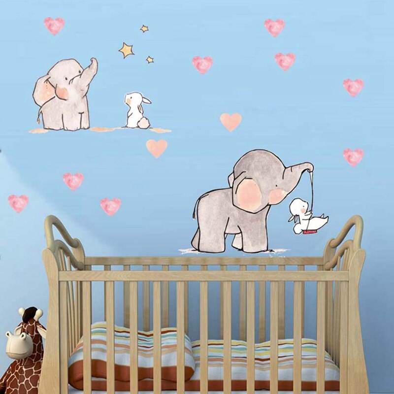 Väggdekor för babyrum sött djur elefant kanin plastväggdekaler för barn förskola flickor rum väggdekoration