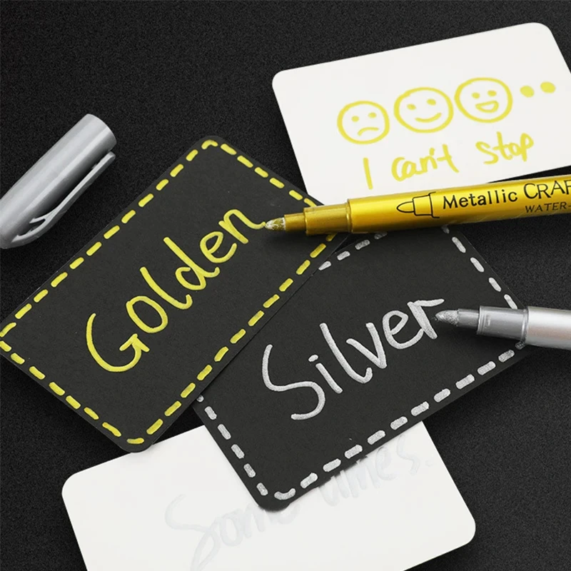 3/6 stuks metallic penseelmarkers in goud- en zilverkleur, permanente markers voor manga-knutselwerkjes en schoolbenodigdheden.