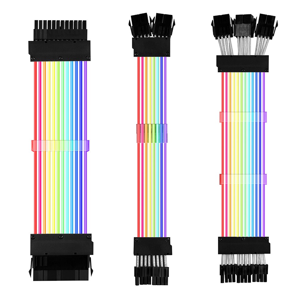 2 Gen PSU Power Supply Extension Cable RGB ATX 24Pin GPU 8Pin Triple Streamer PCI-E 6+2P Dual Rainbow Cord PC Case Decoration