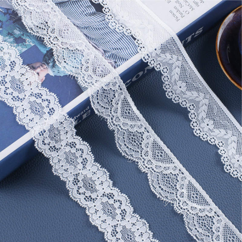 Hvid blondestof 5 yards blondekantstof materiale til tøj båndbroderi applikation bomuldsbrokade blomstertyl boho kant