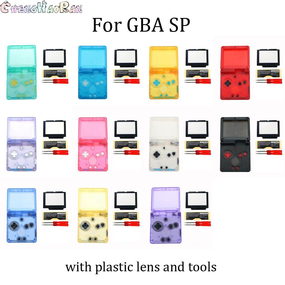 11colors 1set Clear For Nintend GBA SP Replacement Housing Shell Cover For GameBoy Advance SP with lens screwdrivers