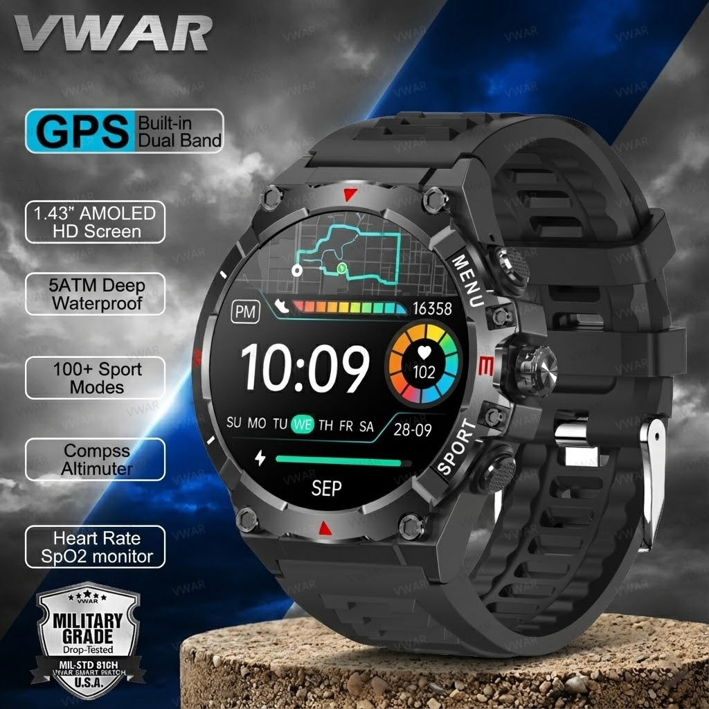 2026 NUOVO GPS Smartwatch 1.43 "Ultra AMOLED Display Bussola incorporata Altimetro Chiamata Bluetooth Smart Watch 500mAh Batteria: nero