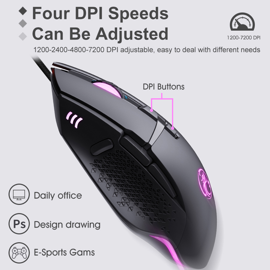 Przewodowa mysz do gier Gamer Mause komputer ergonomiczna cicha mysz USB z kablem RGB podświetlenie LED 7200 myszy DPI do laptopa PC