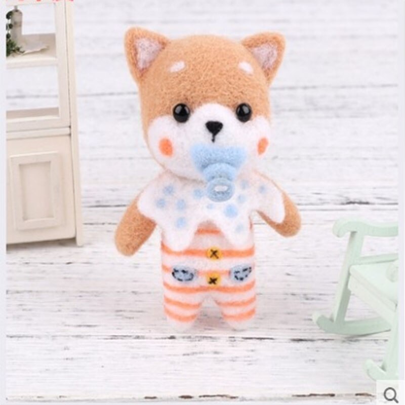 1 set wool for Felt DIY Package, needle felting, Shiba Inu Set animals, hand-made diy kits, you need to do it yourself: Chocolate