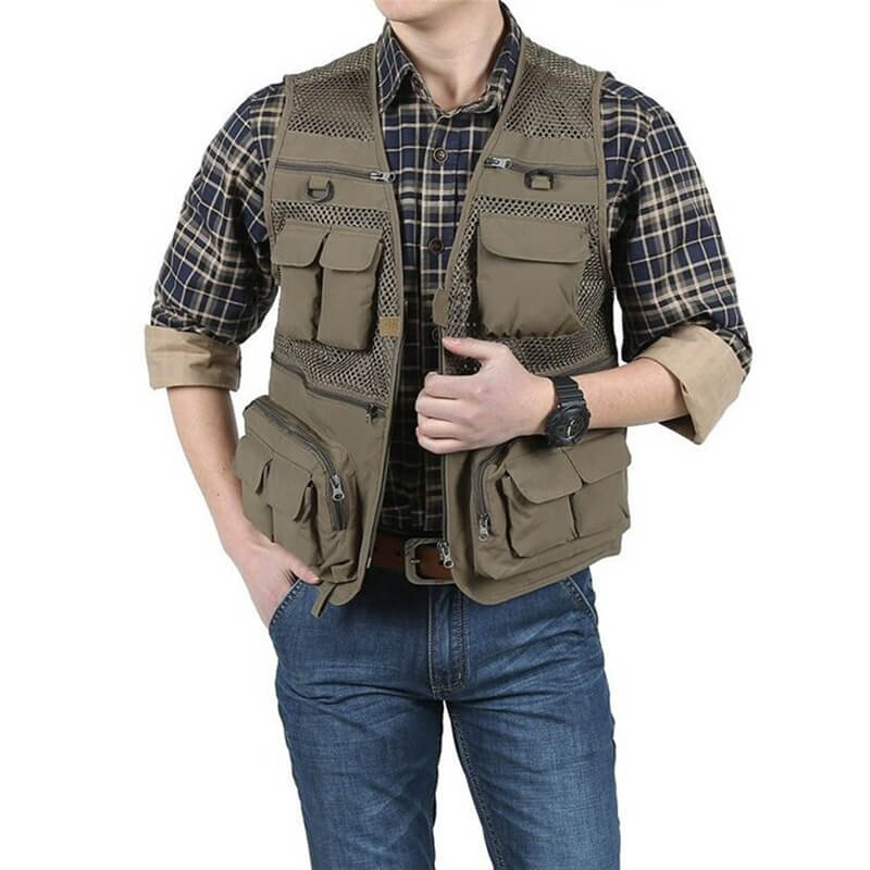 Waterdichte Vissen Vesten Ademend Multi Pocket Mesh Jassen Fotografie Vest Zwemmen Zeilen Vissen Sneldrogende Vest: Khaki / XXXL