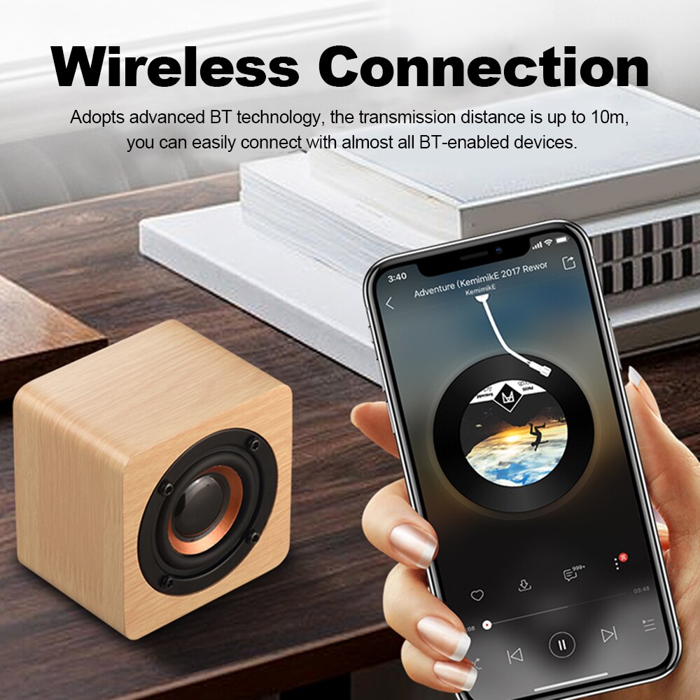 HYASIA Portable Mini Speaker Bluetooth4.2 Wireless Speaker Wooden Outdoor Subwoofer Bass SoundBox Music for Smartphone Tablet PC