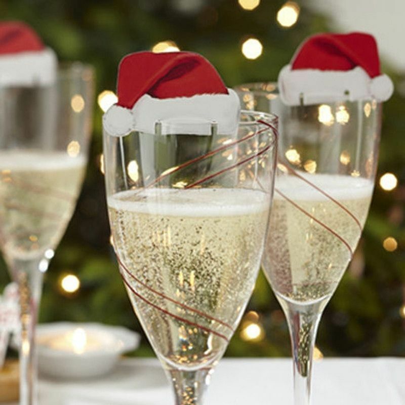 10 Stks/partij Mini Kerstversiering Hoeden Champagne Glas Decor Thuis Party Tafel Ornament Jaar