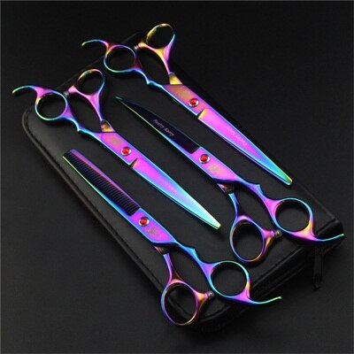 Japan 440C Pet Grooming Scissors Set 7 Inch Dog Shears Hair Cutting Thinning Curved Scissors: PK-704 qicai