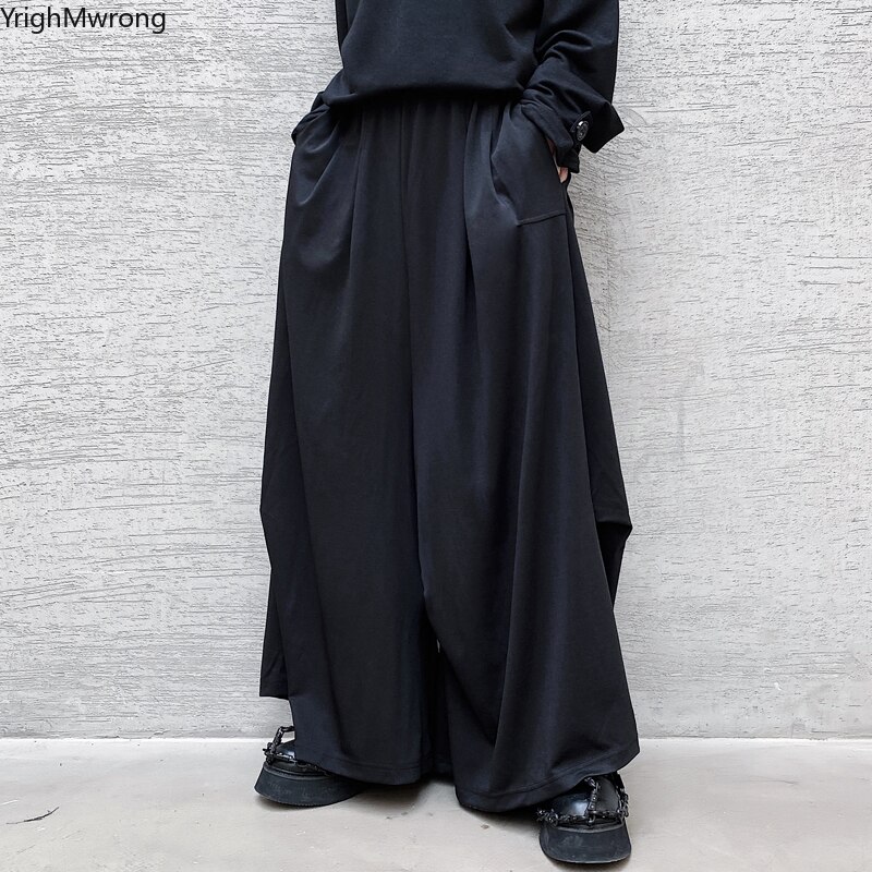 Vrouw Man Losse Rechte Wijde Pijpen Goth Mode Eenvoudige Casual Solid Pocket Dark Black Punk Broek Baggy Hip Hop Streetwear harajuku