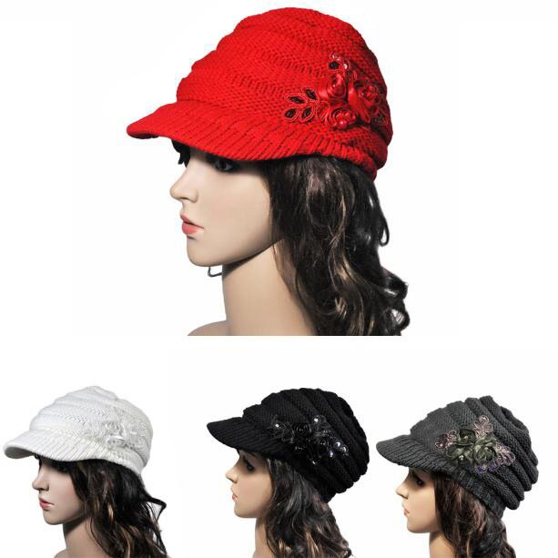 Vrouwen Gebreide Warme Muts Koreaanse Versie Van De Herfst En Winter Dames Hoed Rand Pailletten Applique Effen hoed