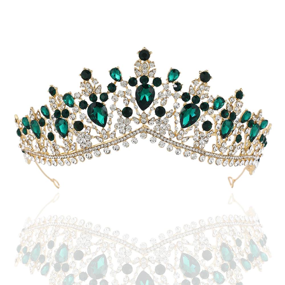 Ensemble de bijoux rétro Baroque pour mariée, collier, boucles d&#39;oreilles, diadèmes, couronne, vert, bleu, perles africaines: 1Pcs Green Crown