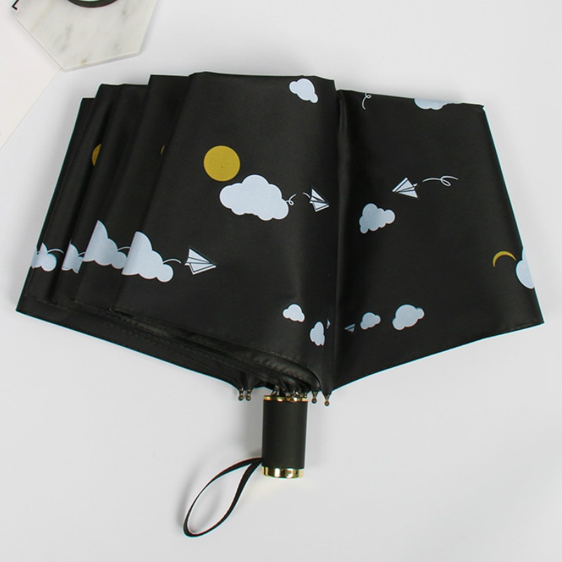 Paraguas plegable de dibujos animados para niño, sombrilla pequeña y fresca, 3 pliegues, Anti-UV, pegamento negro, protector solar, para sol y lluvia: black