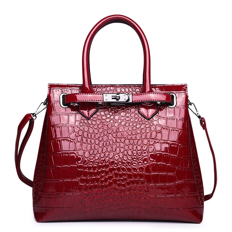 Bolso de mano con estampado de cocodrilo para mujer, bandolera con hebilla, de gran capacidad, a la ,: Rojo
