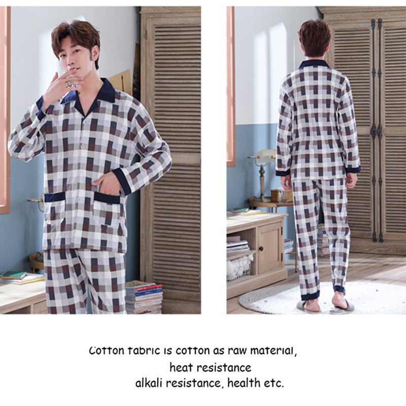 Herren Schlafanzug einstellen Nachtwäsche Baumwolle Männer Pyjama einstellen Frühling Herbst Pijama hombre Herren Nachtwäsche Gestreiften Schlaf Tragen Pyjama Plus Größe