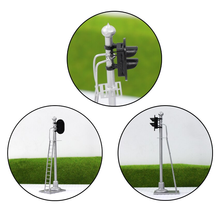 2pcs Model Railway Signals O Scale 1:43 Green Red Block Signal Traffic Light Silver Post with Ladder