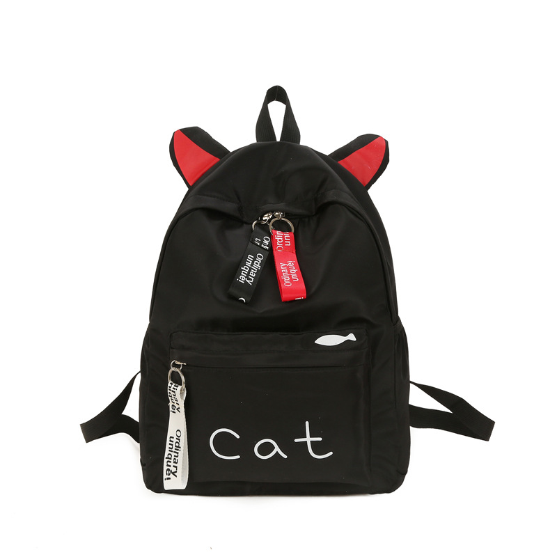 Teens Women Backpack Schoolbag for Girls Teenage pink School Bags Cute Cat Ears Nylon Back Pack Female Book Bag Casual: Black
