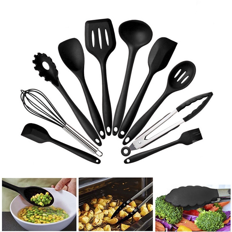 10 silikone køkkenudstyr non-stick køkkengrej madlavning værktøj spatel øse pisker skovl ske suppe køkkenredskaber sæt  #9