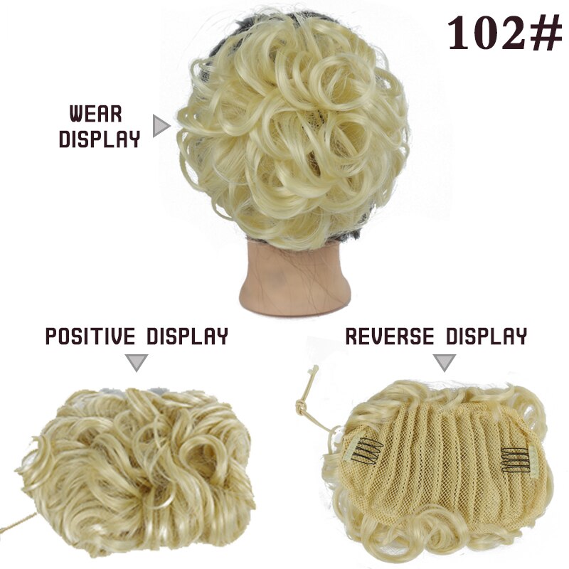 Ailiade rörigt hår bulle lockigt chignon syntetiskt hårstycke för kvinnor hår elastiskt gummiband 2 kamklämma i uppsatt hårförlängning: 102