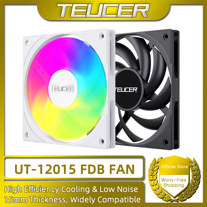 TEUCER UT-12015 PC Case Fan, 120mm ARGB FDB Bearing Thin Cooling Fan for CPU Cooler