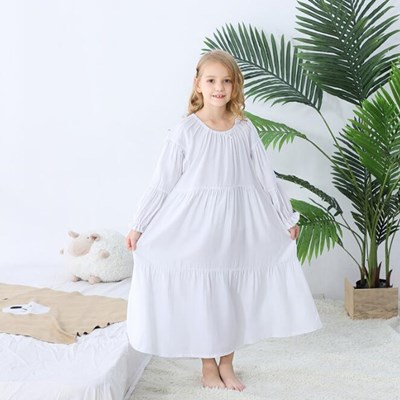 Piger hvid plissering langærmet natkjole forår babypige nattøj børnekjoler: 10