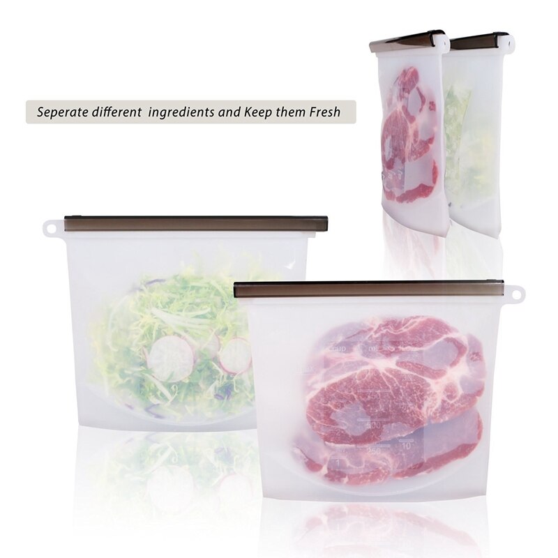 Sachet fraîcheur en SILICONE pour aliments | 4 pièces, scellé réutilisable, sachet fraîcheur sous vide, sac de cuisson, récipient alimentaire pour micro-ondes, sachet de cuisson pour FRUITS et pain