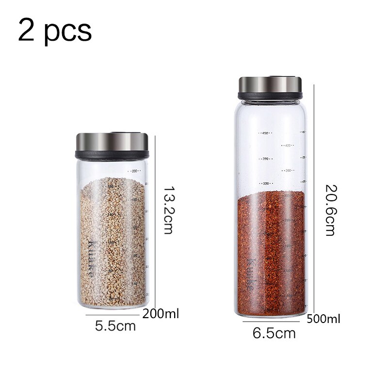 High borosilicate kitchen glass seasoning jar sauce vinegar salt condiment airtight bottle pepper spice shaker with rotating lid: set 7